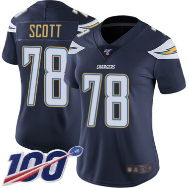 Los Angeles Chargers NFL Football Trent Scott Navy Blue Jersey Women Limited 78 Home 100th Season Vapor Untouchable